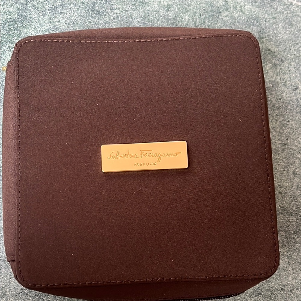 FINAL PRICE DROP EUC Salvatore Ferragamo Parfums Brown Nylon Travel Case